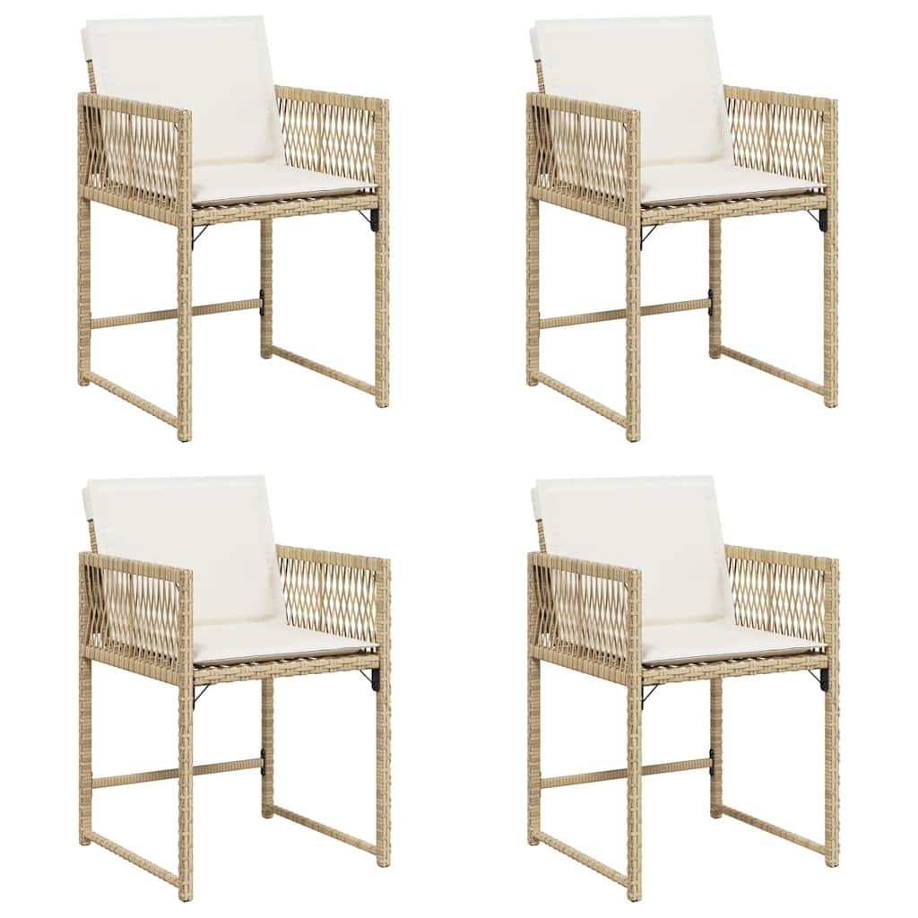 Gartenstühle mit Kissen 4 Stk. Beige Poly Rattan
