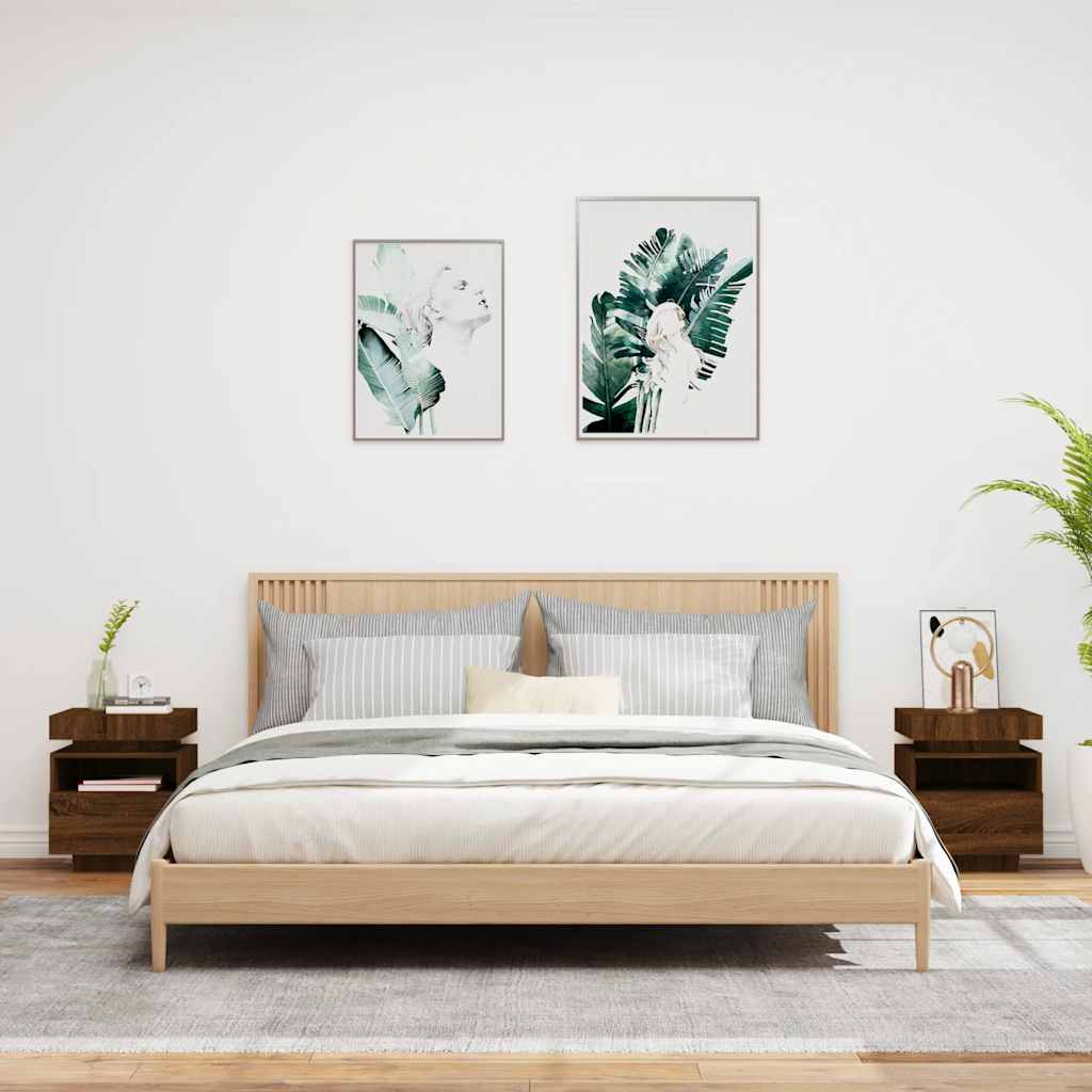 Nachttische mit LED-Leuchten 2 Stk. Braun Eiche 40x39x48,5 cm