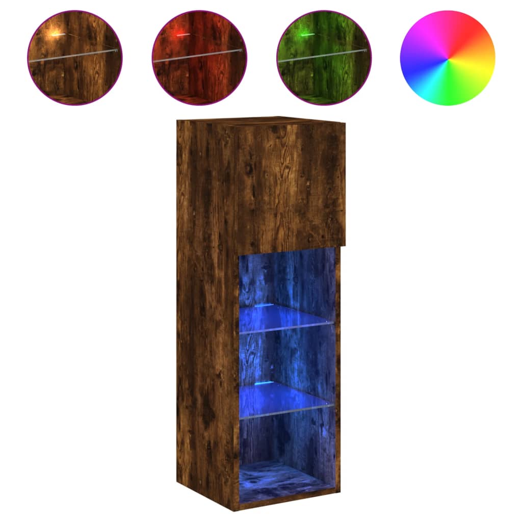 TV-Schränke mit LED-Leuchten 2 Stk. Räuchereiche 30,5x30x90 cm