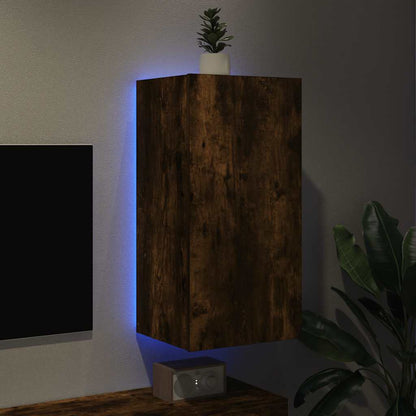 TV-Wandschrank mit LED-Leuchten Räuchereiche 40,5x35x80 cm