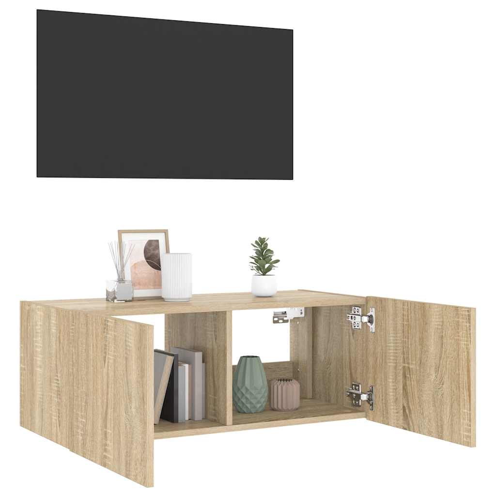 TV-Wandschrank mit LED-Leuchten Sonoma-Eiche 80x35x31 cm
