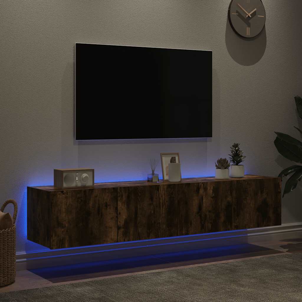 TV-Wandschränke mit LED-Leuchten 2 Stk. Räuchereiche 80x35x31cm