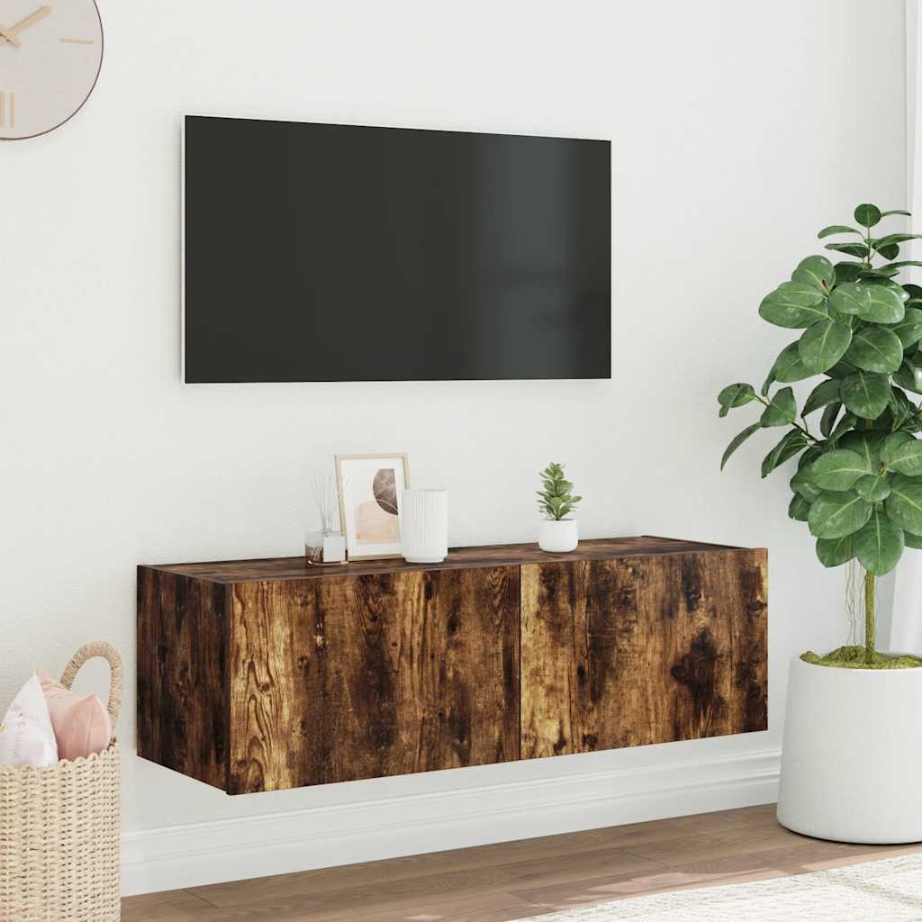 TV-Wandschrank mit LED-Leuchten Räuchereiche 100x35x31 cm