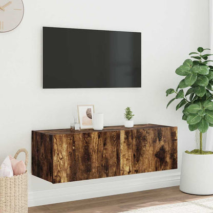 TV-Wandschrank mit LED-Leuchten Räuchereiche 100x35x31 cm