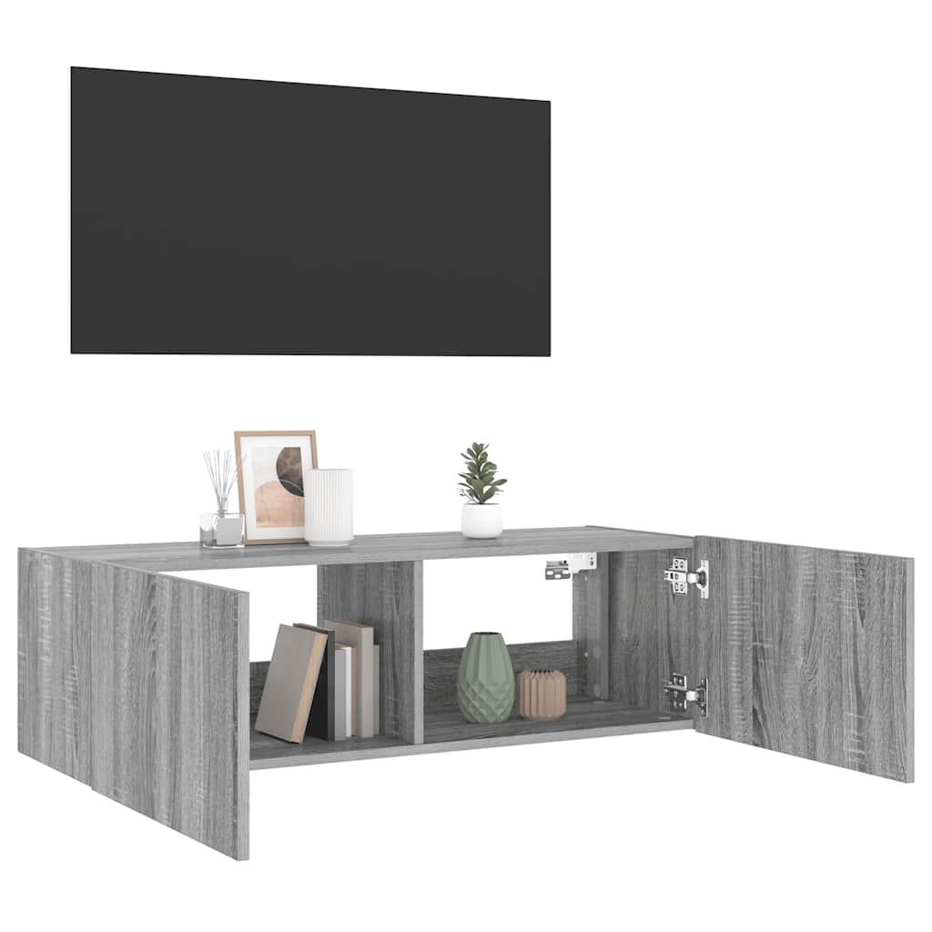 TV-Wandschrank mit LED-Leuchten Grau Sonoma 100x35x31 cm