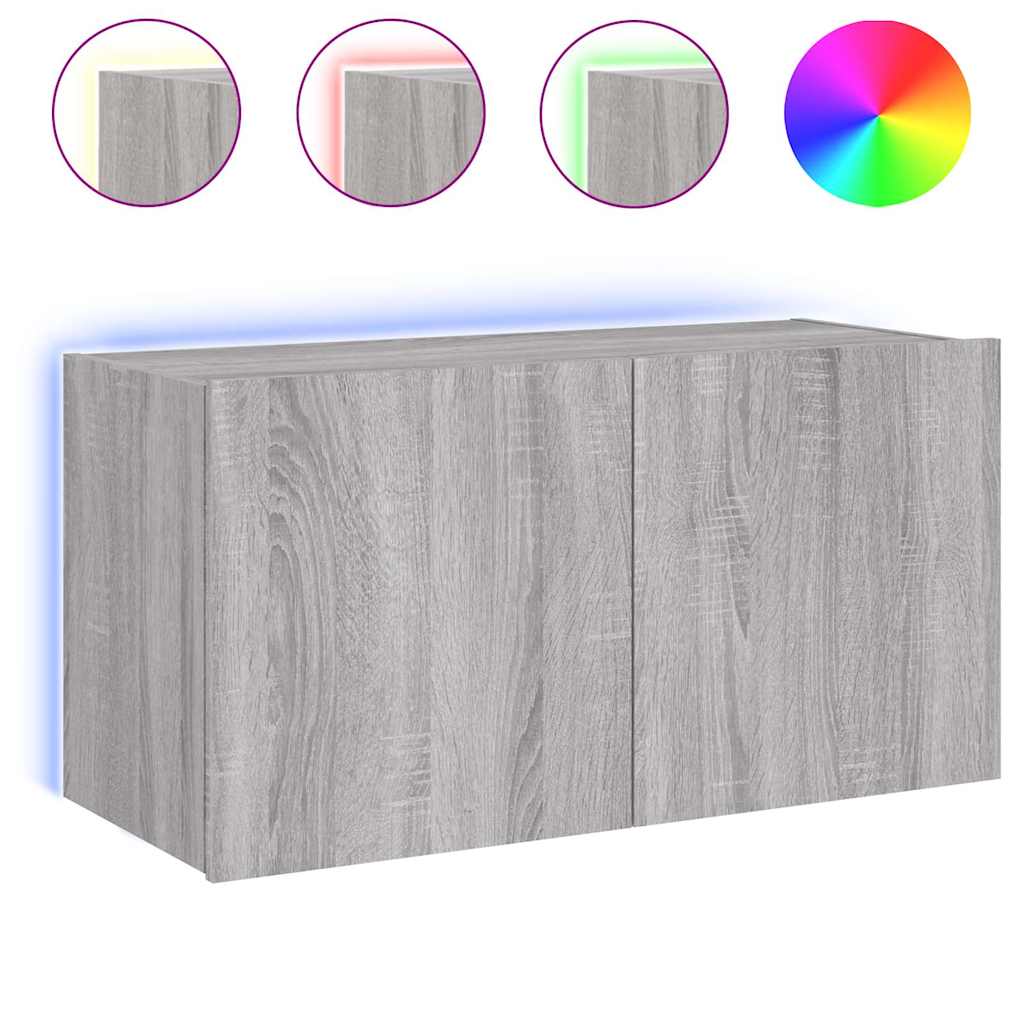TV-Wandschrank mit LED-Leuchten Grau Sonoma 80x35x41 cm