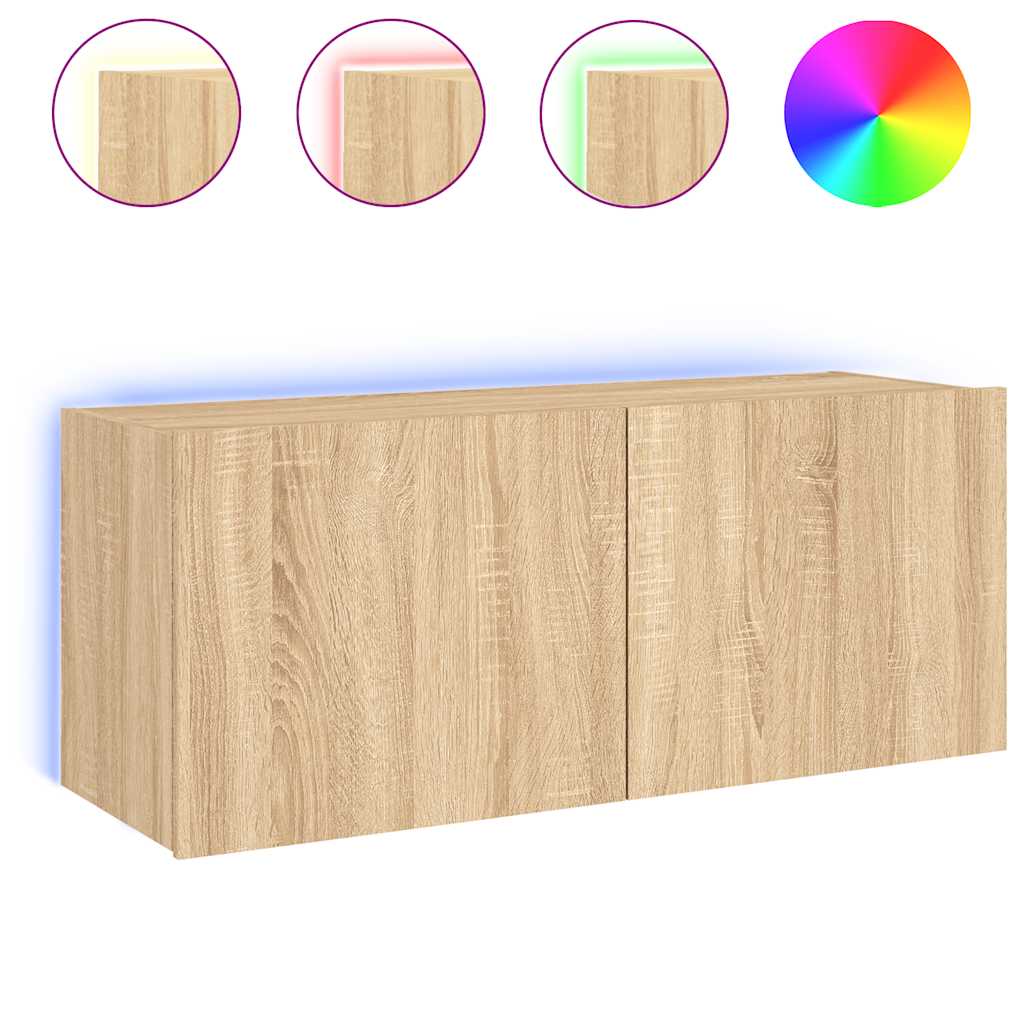 TV-Wandschrank mit LED-Leuchten Sonoma-Eiche 100x35x41 cm