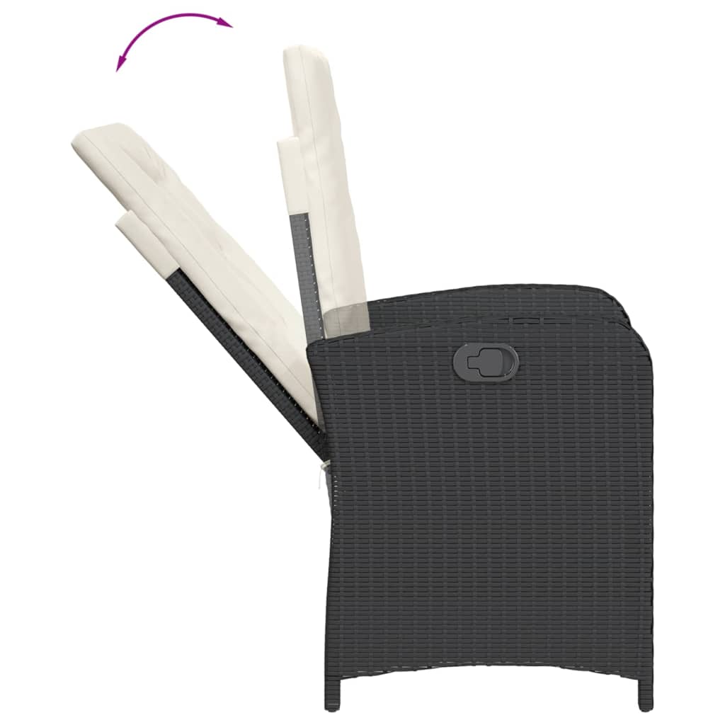 3-tlg. Bistro-Set mit Kissen Schwarz Poly Rattan