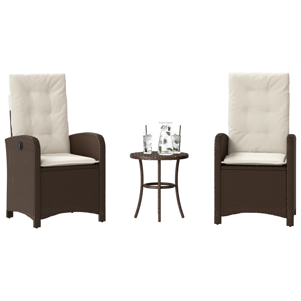 3-tlg. Bistro-Set mit Kissen Braun Poly Rattan