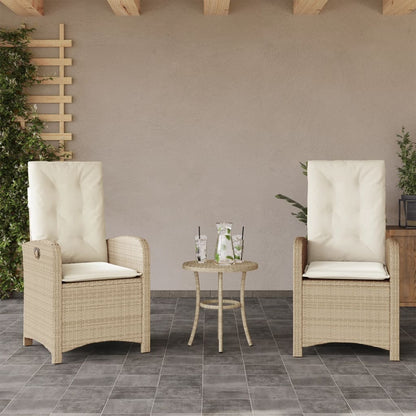 3-tlg. Bistro-Set mit Kissen Beige Poly Rattan