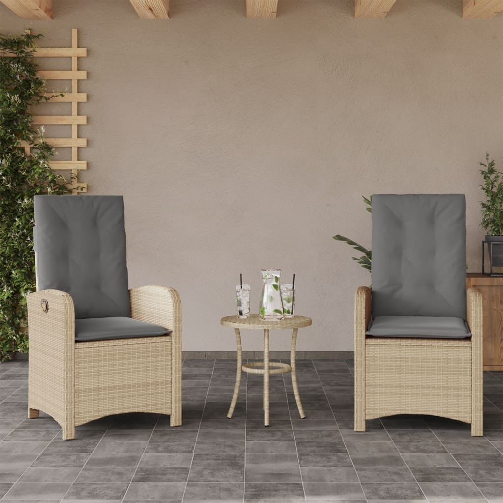 3-tlg. Bistro-Set mit Kissen Beigemischung Poly Rattan