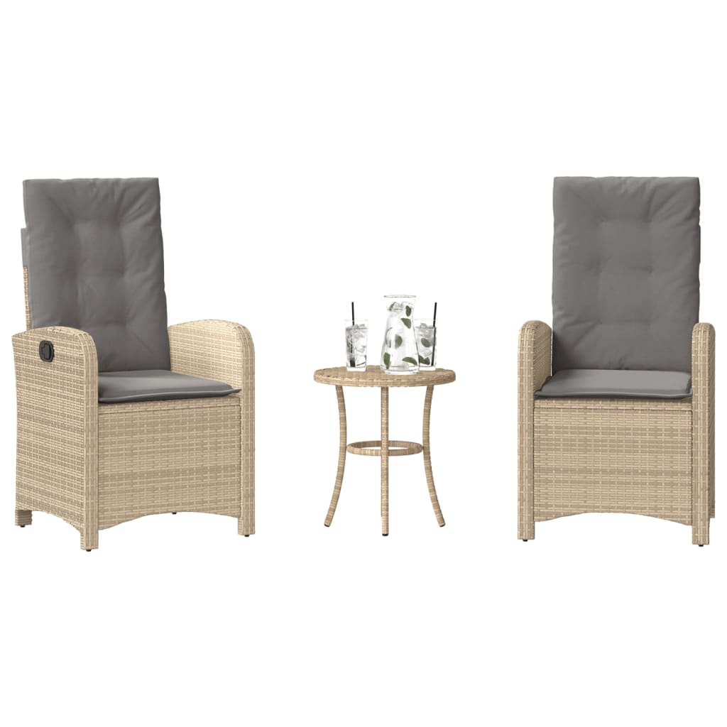 3-tlg. Bistro-Set mit Kissen Beigemischung Poly Rattan