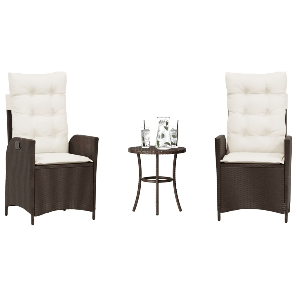 3-tlg. Bistro-Set mit Kissen Braun Poly Rattan