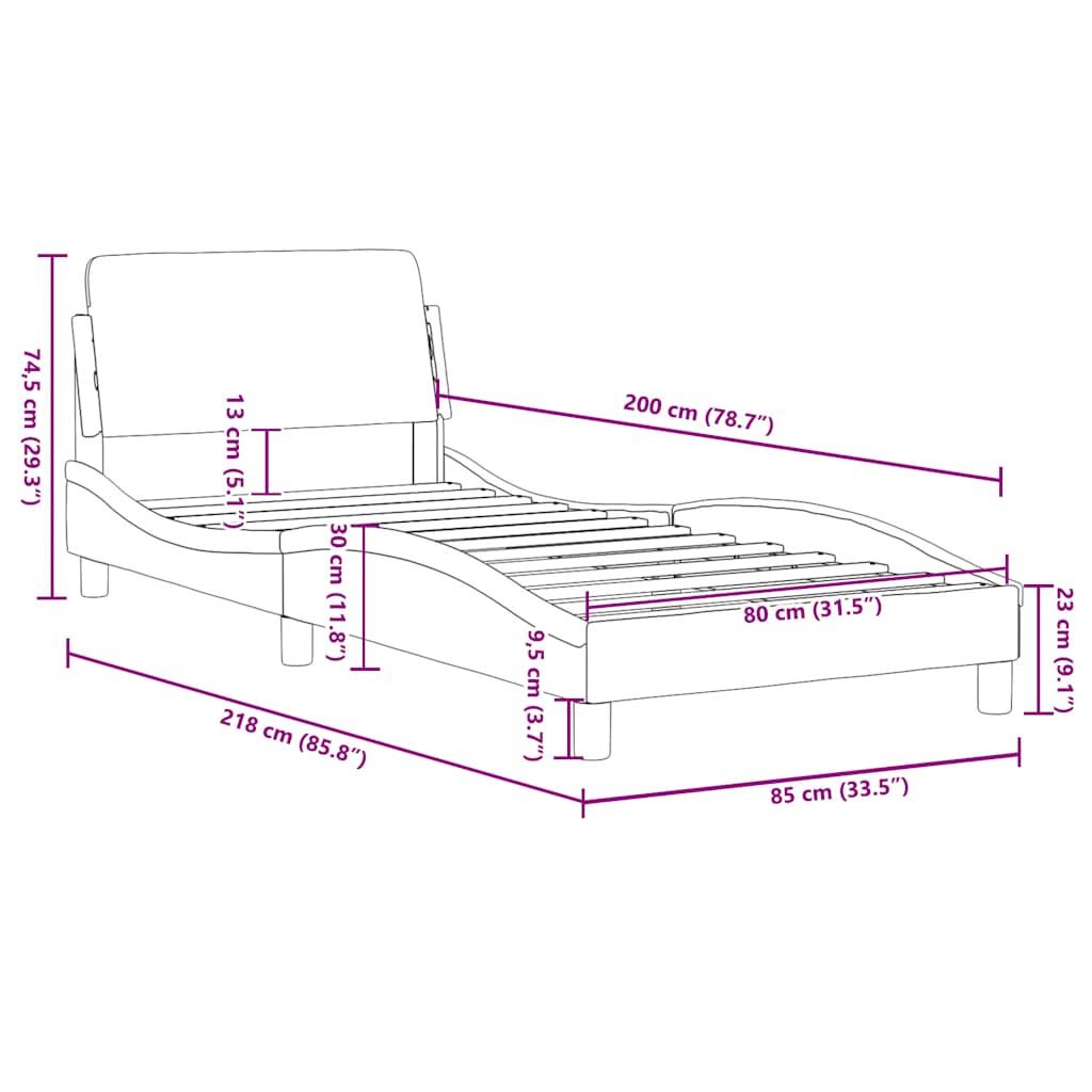 Bettgestell mit Kopfteil "Dover" Taupe 80x200 cm Stoff