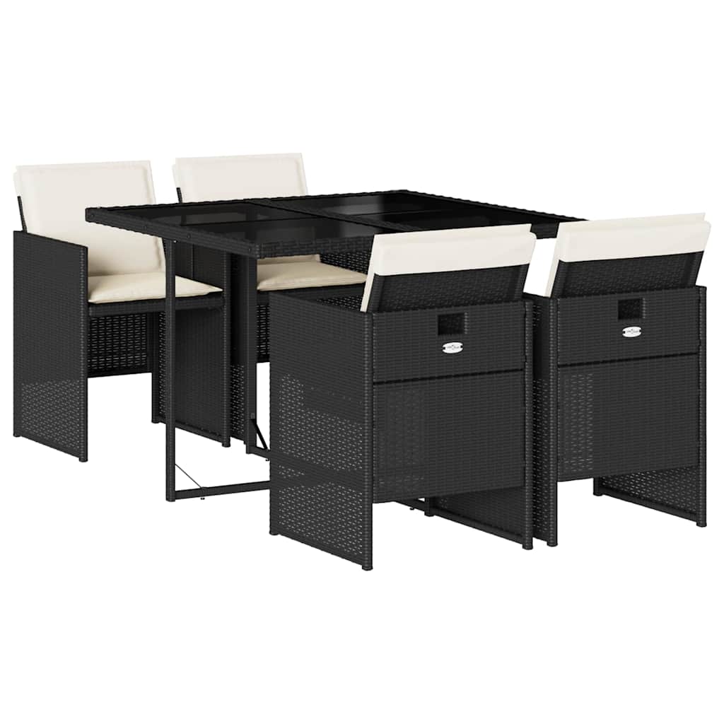 5-tlg. Garten-Essgruppe mit Kissen Schwarz Poly Rattan