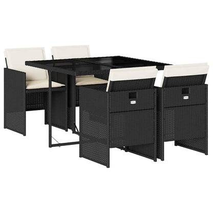5-tlg. Garten-Essgruppe mit Kissen Schwarz Poly Rattan