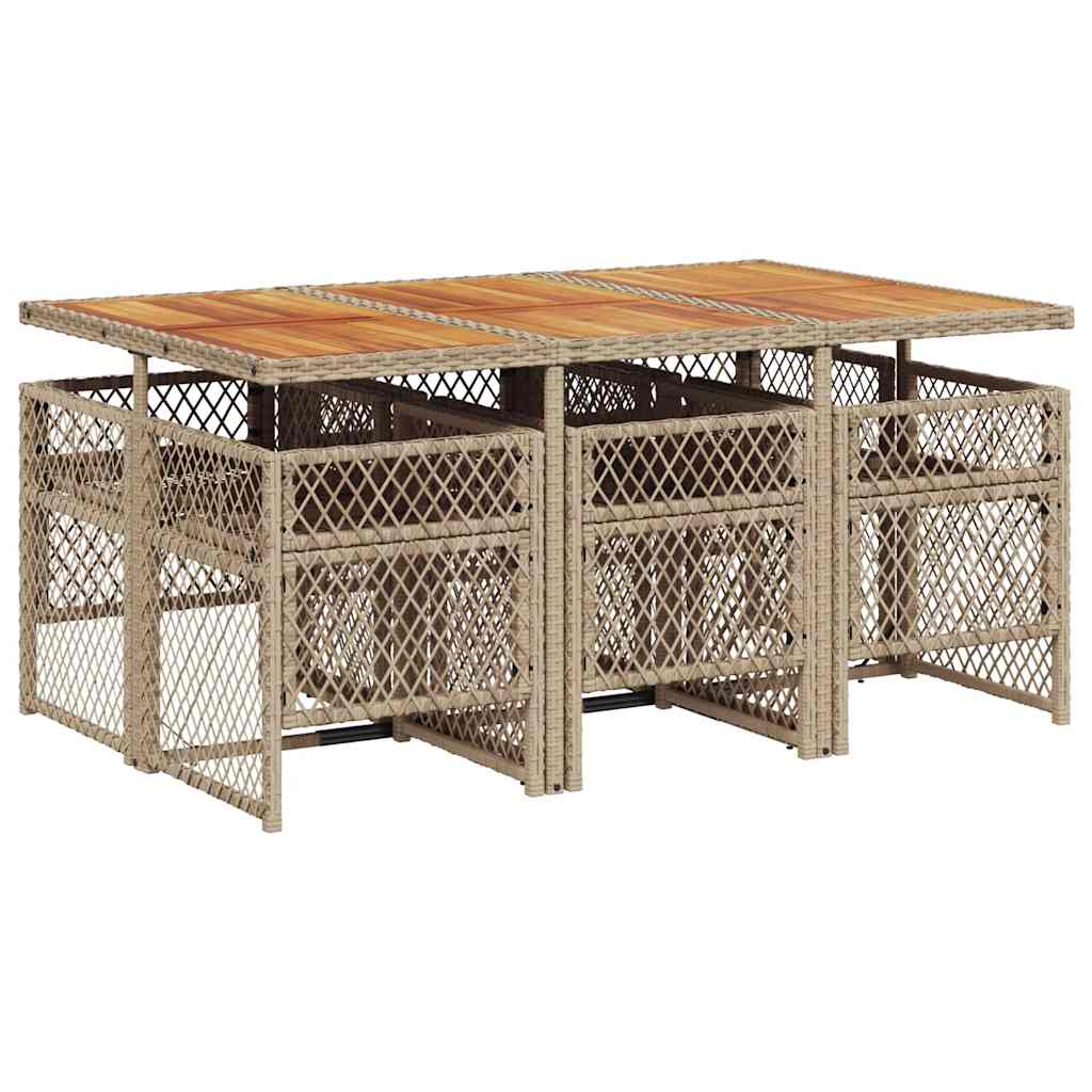 7-tlg. Garten-Essgruppe mit Kissen Beige Poly Rattan