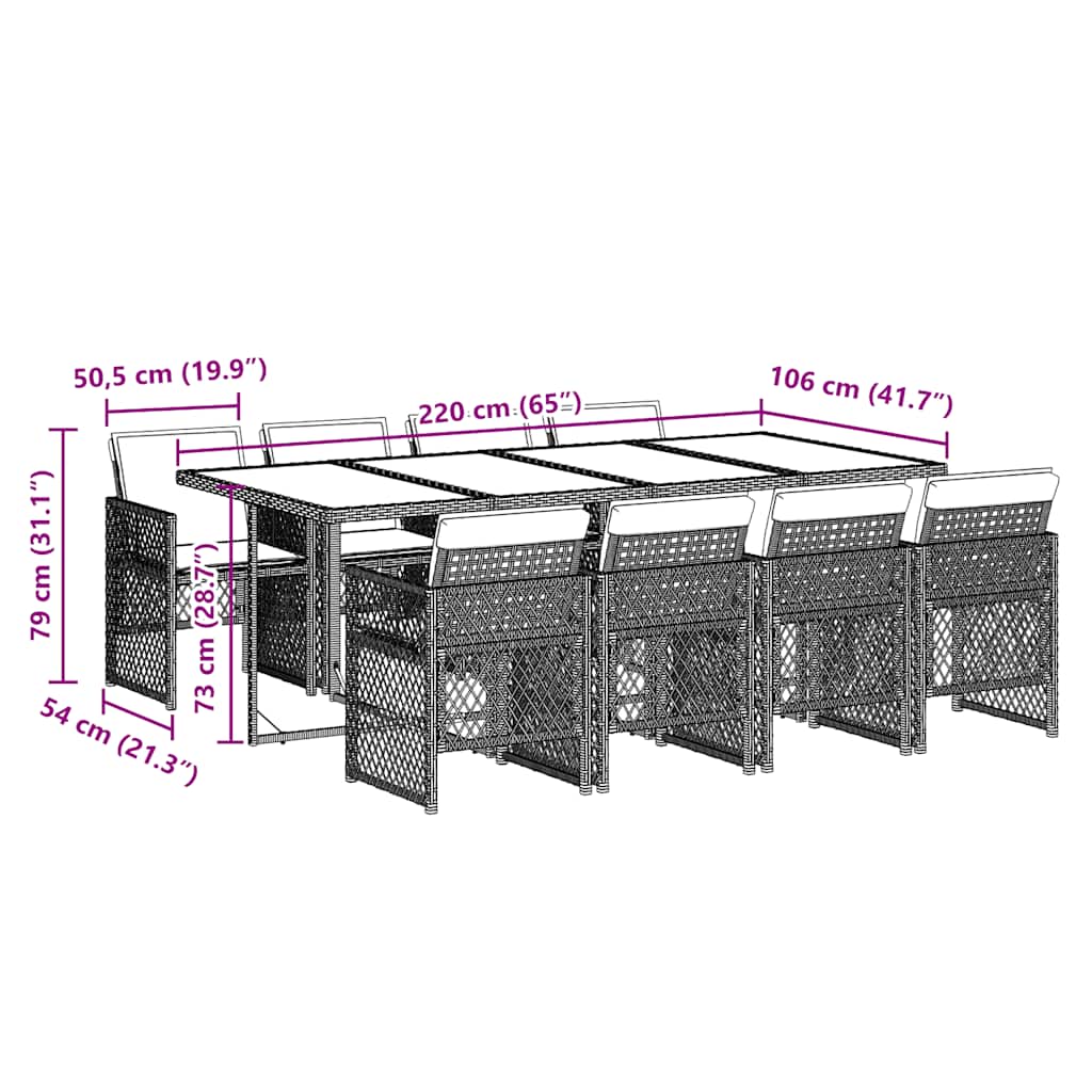 9-tlg. Garten-Essgruppe mit Kissen Braun Poly Rattan