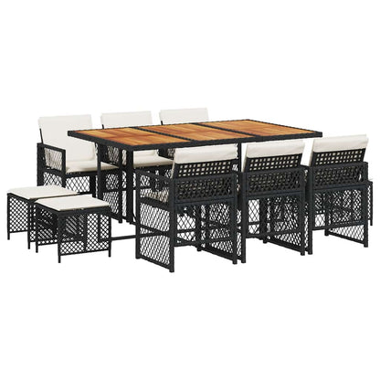 11-tlg. Garten-Essgruppe mit Kissen Schwarz Poly Rattan