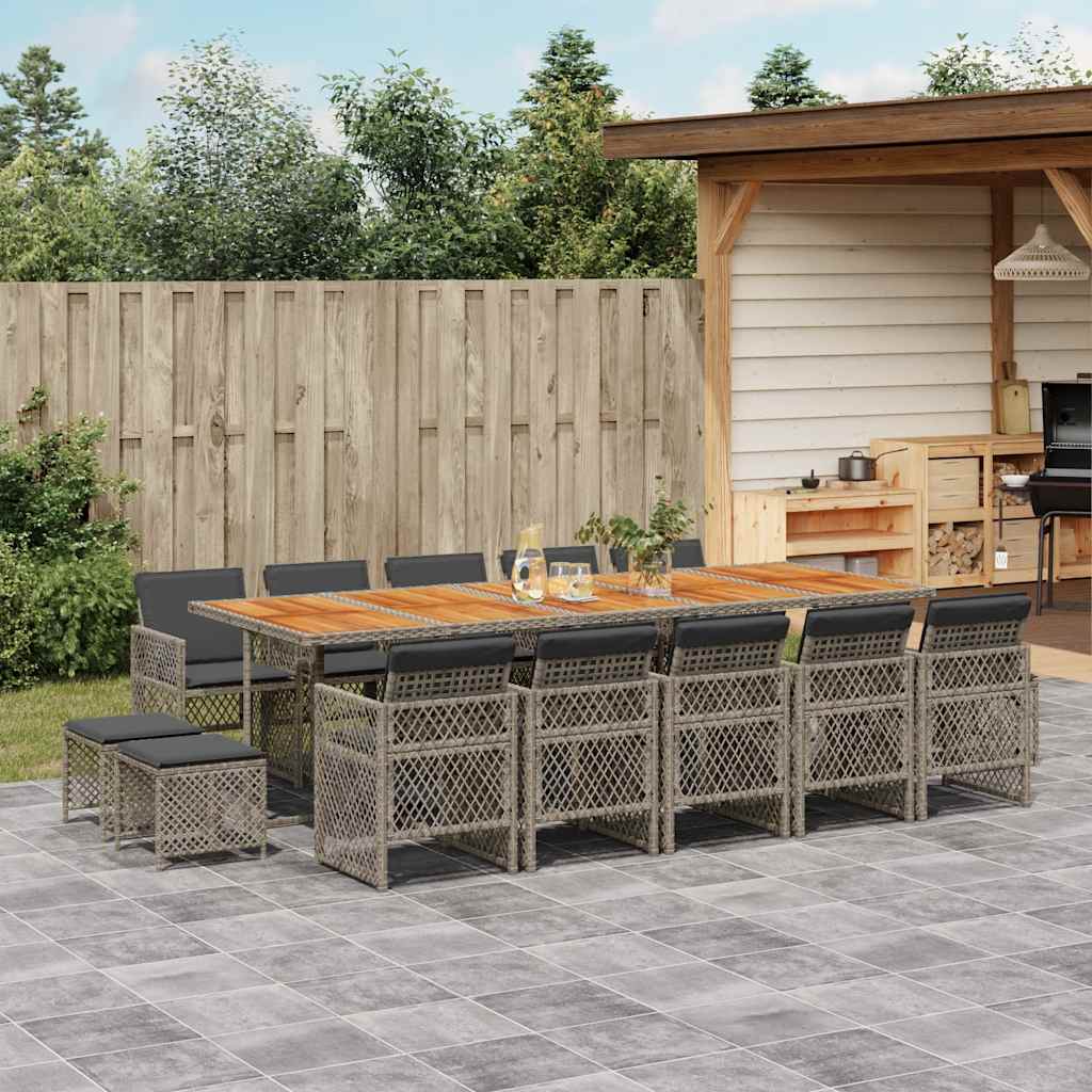 15-tlg. Garten-Essgruppe mit Kissen Grau Poly Rattan