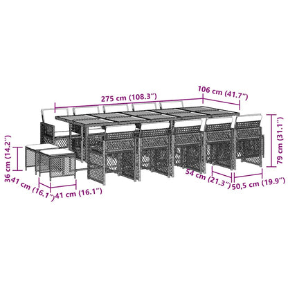 15-tlg. Garten-Essgruppe mit Kissen Schwarz Poly Rattan