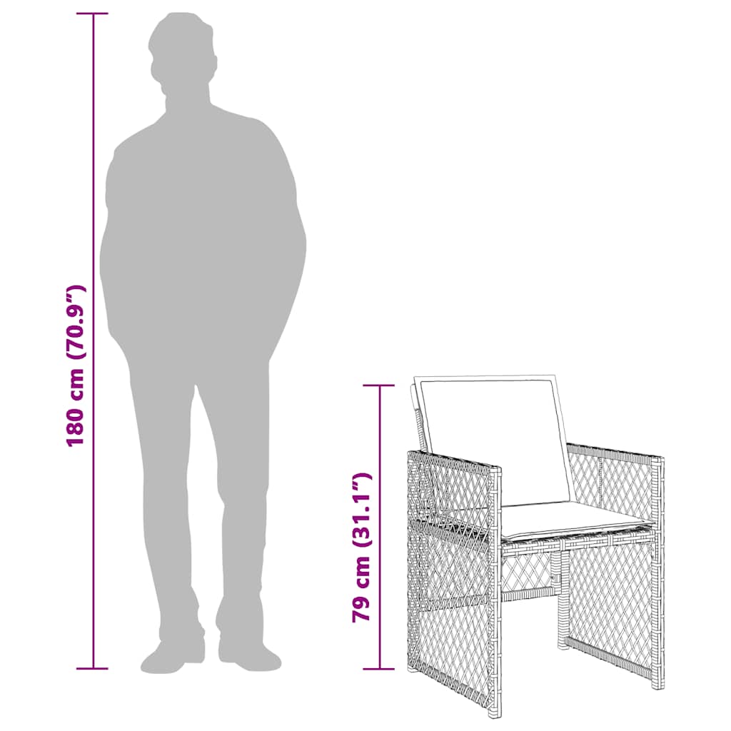 11-tlg. Garten-Essgruppe mit Kissen Braun Poly Rattan