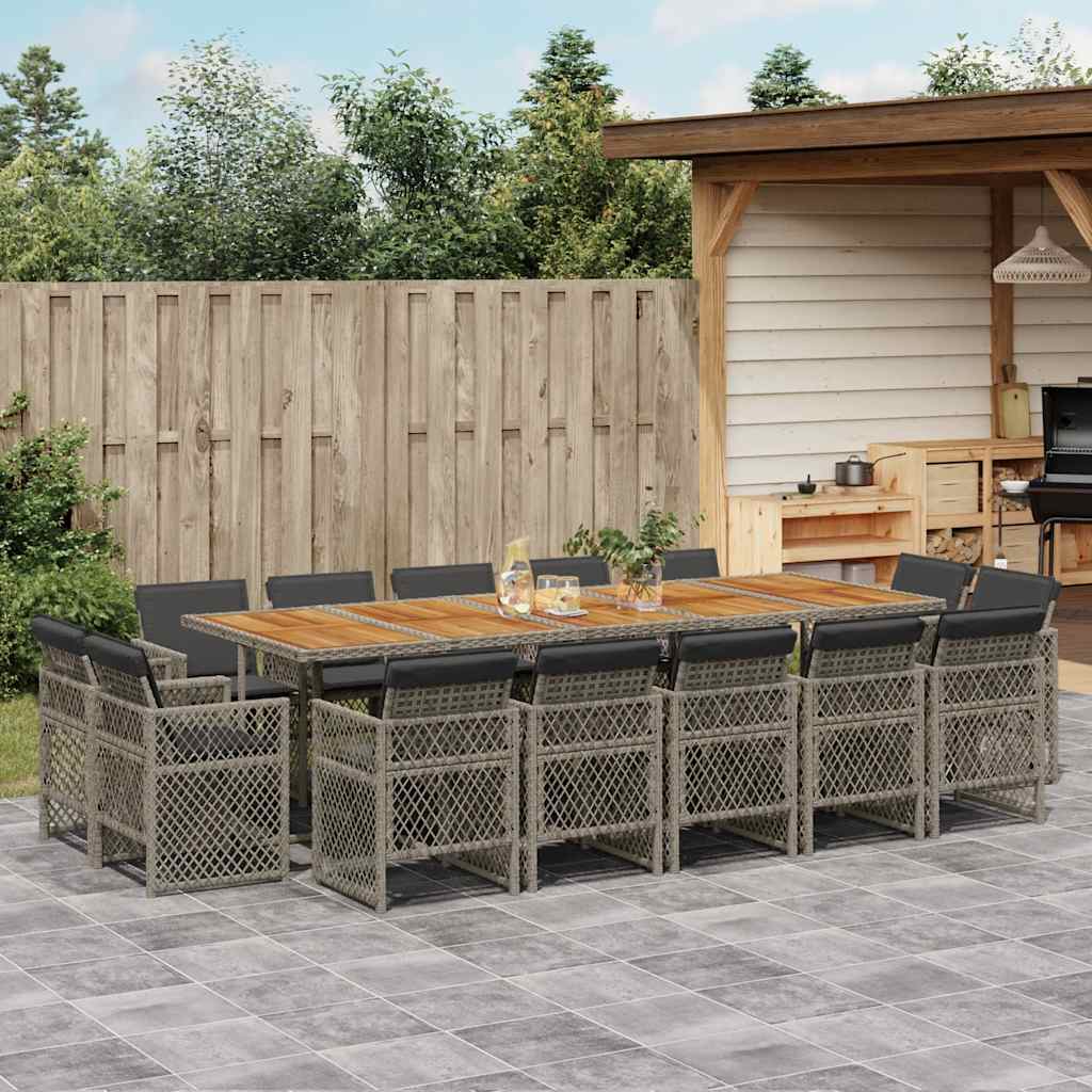 15-tlg. Garten-Essgruppe mit Kissen Grau Poly Rattan