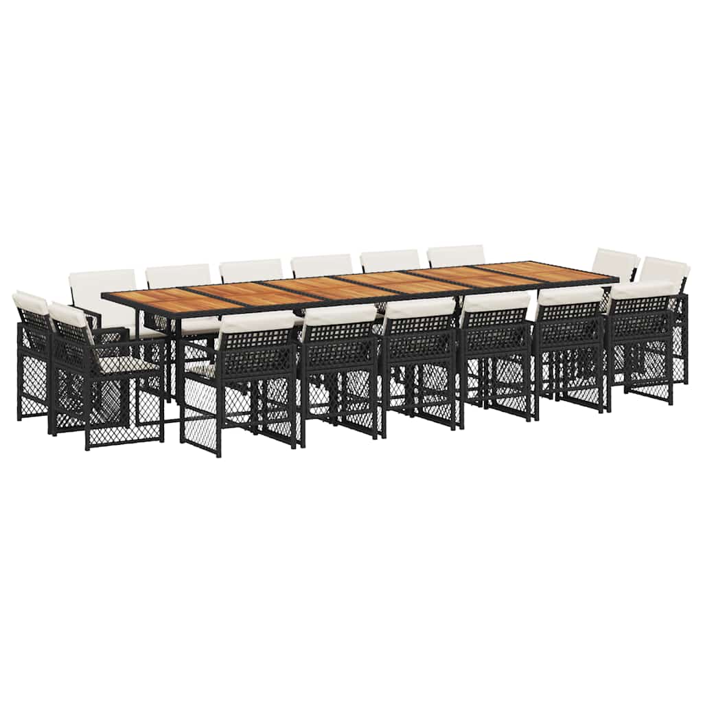 17-tlg. Garten-Essgruppe mit Kissen Schwarz Poly Rattan