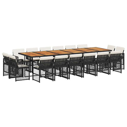 17-tlg. Garten-Essgruppe mit Kissen Schwarz Poly Rattan