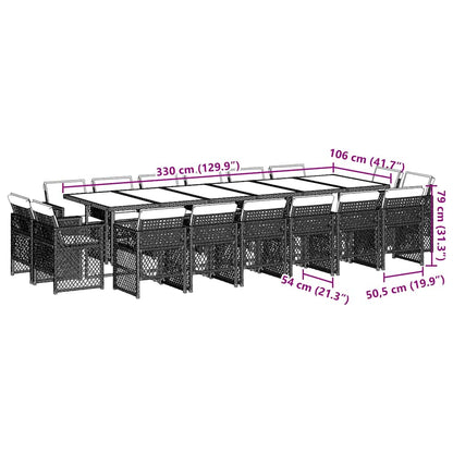 17-tlg. Garten-Essgruppe mit Kissen Schwarz Poly Rattan