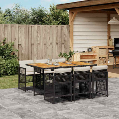7-tlg. Garten-Essgruppe mit Kissen Schwarz Poly Rattan