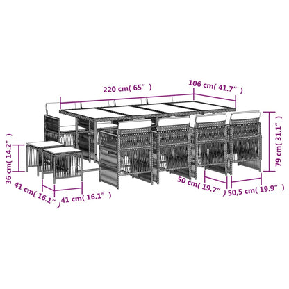 13-tlg. Garten-Essgruppe mit Kissen Beige Poly Rattan