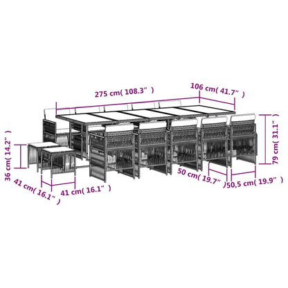 15-tlg. Garten-Essgruppe mit Kissen Beigemischung Poly Rattan