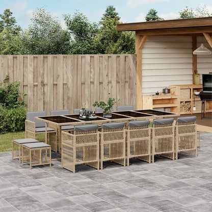 15-tlg. Garten-Essgruppe mit Kissen Beigemischung Poly Rattan