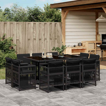 11-tlg. Garten-Essgruppe mit Kissen Schwarz Poly Rattan