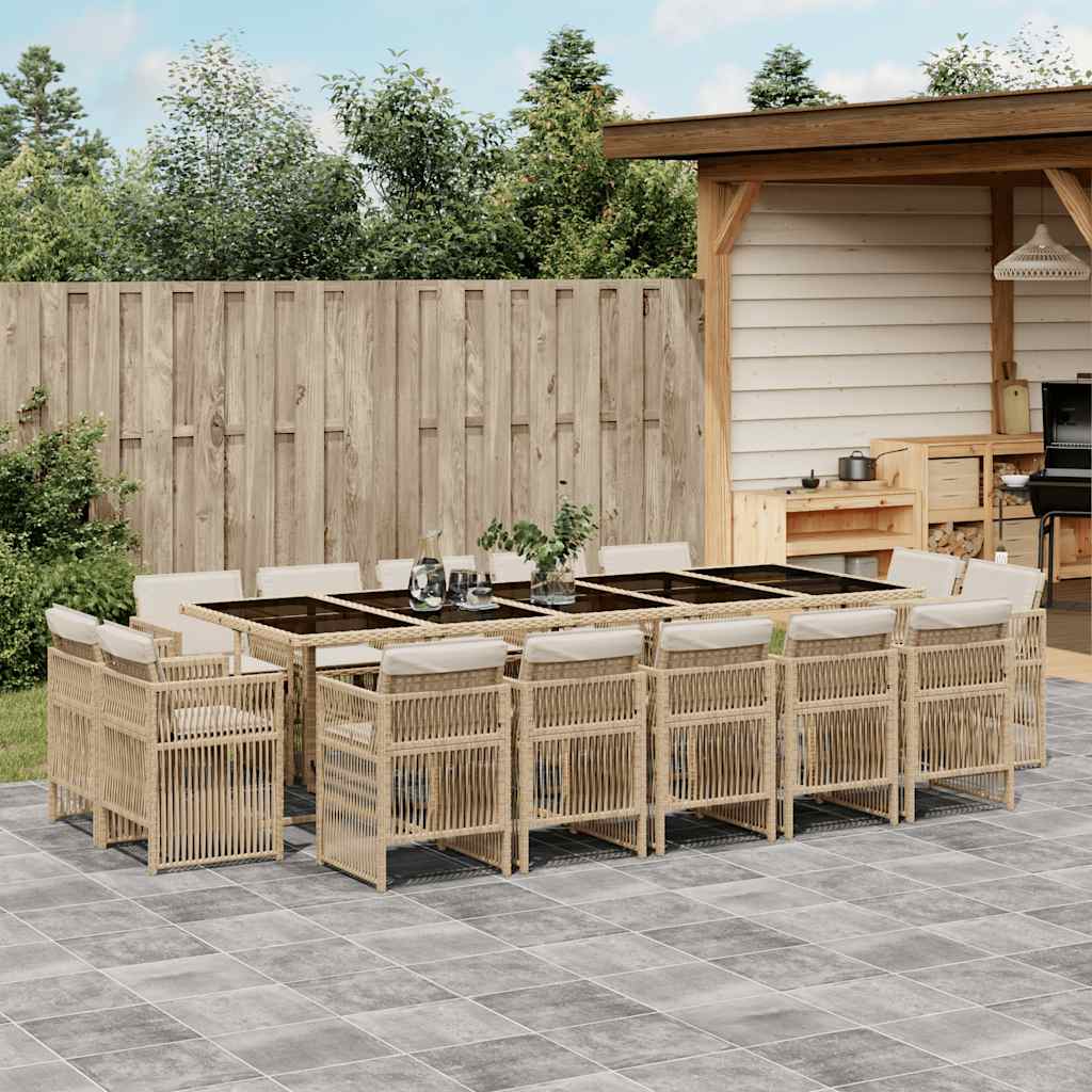 15-tlg. Garten-Essgruppe mit Kissen Beige Poly Rattan