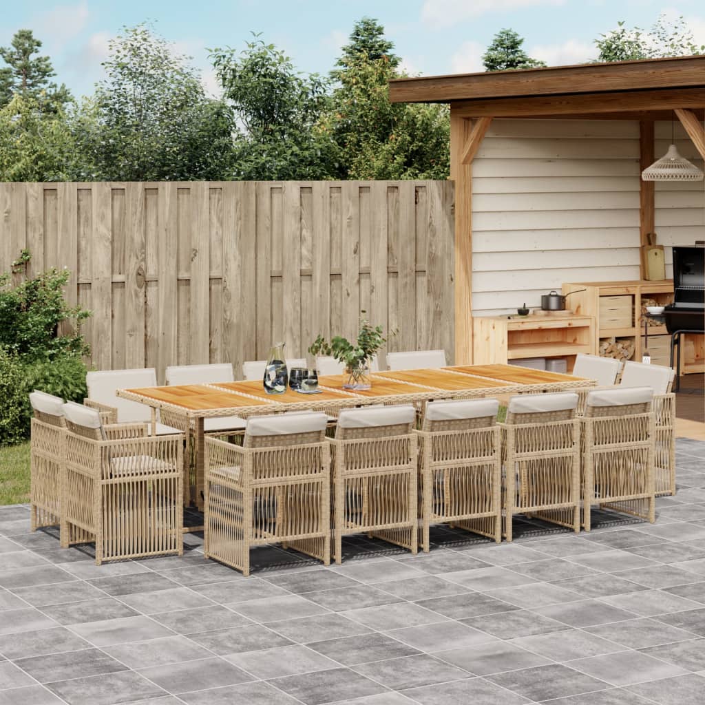 15-tlg. Garten-Essgruppe mit Kissen Beige Poly Rattan