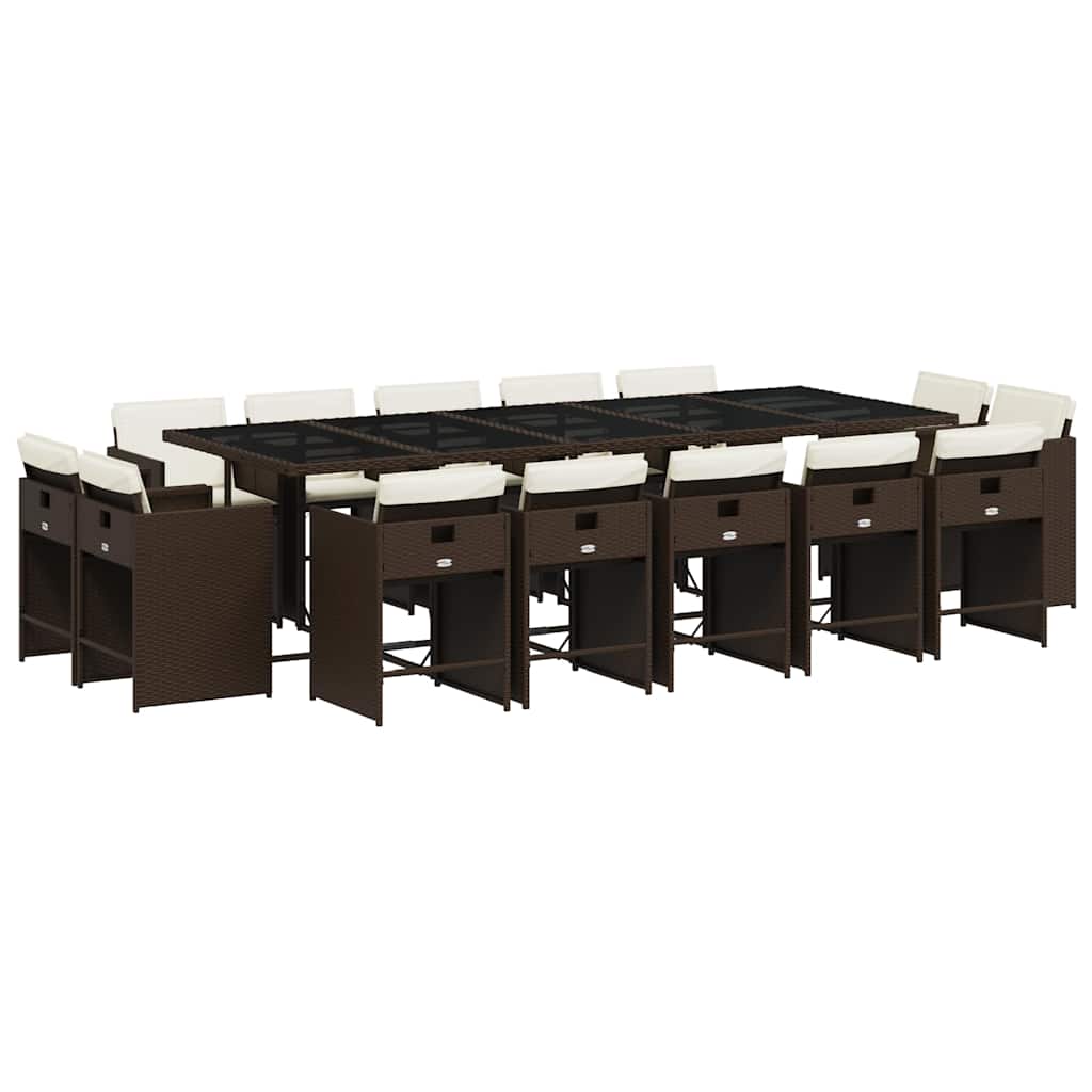 15-tlg. Garten-Essgruppe mit Kissen Braun Poly Rattan