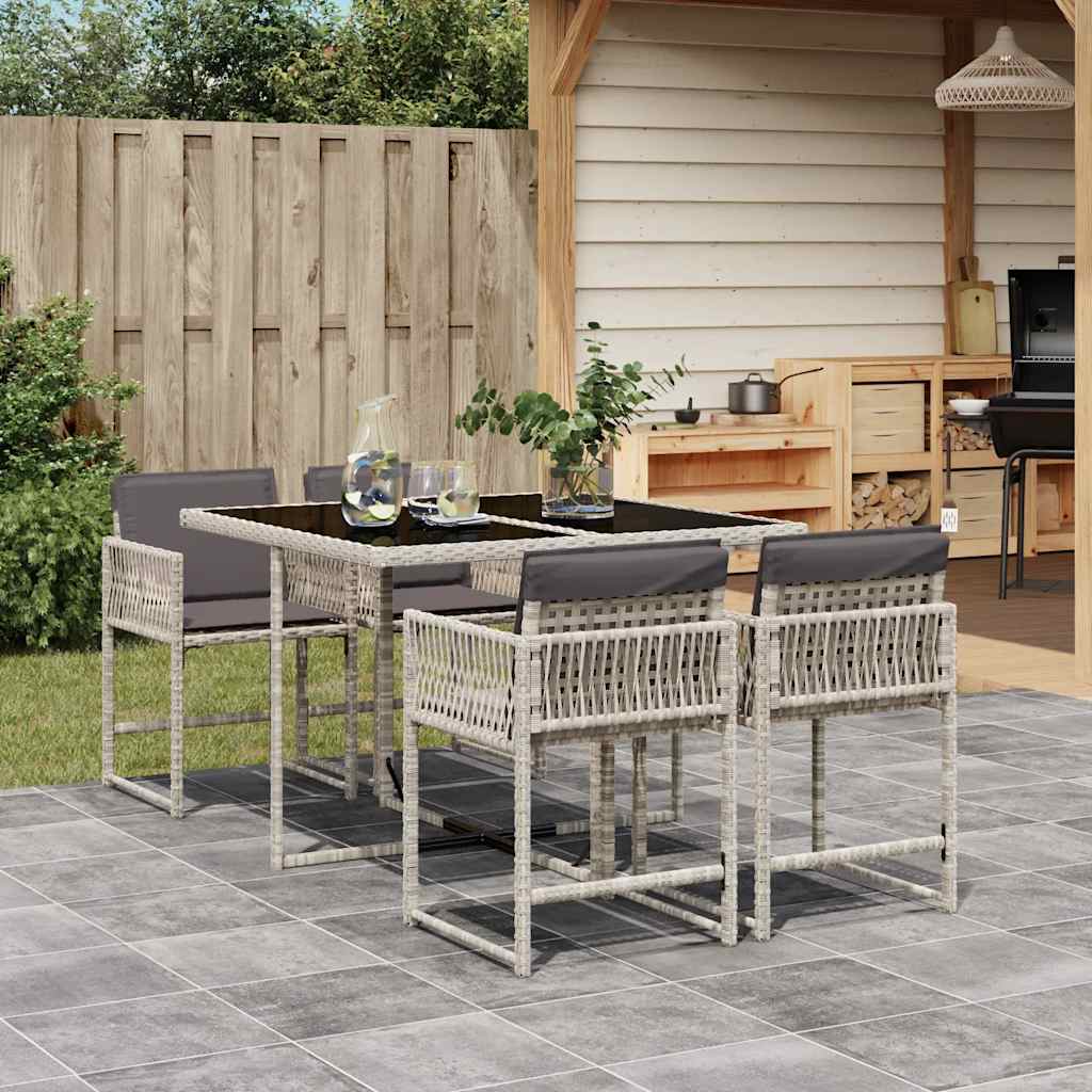 5-tlg. Garten-Essgruppe mit Kissen Hellgrau Poly Rattan