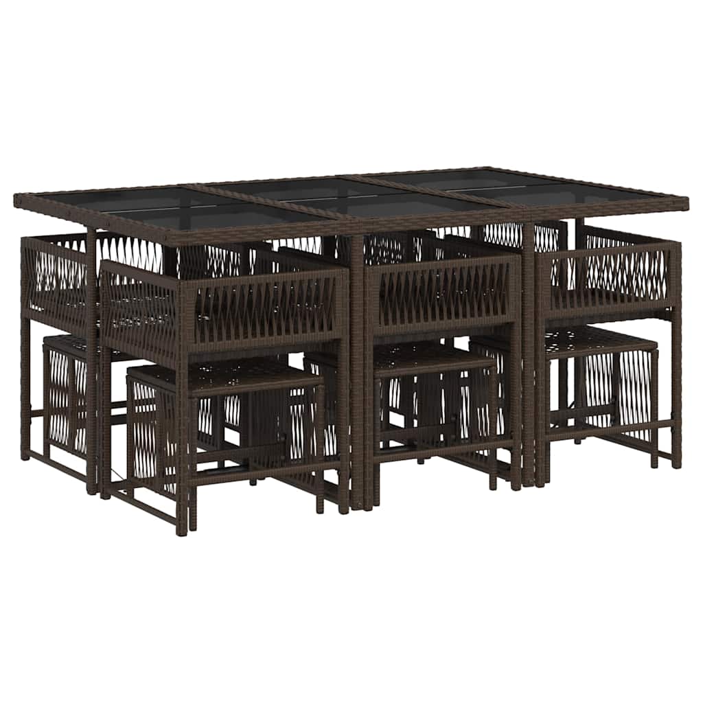 11-tlg. Garten-Essgruppe mit Kissen Braun Poly Rattan