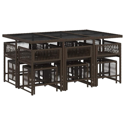 11-tlg. Garten-Essgruppe mit Kissen Braun Poly Rattan