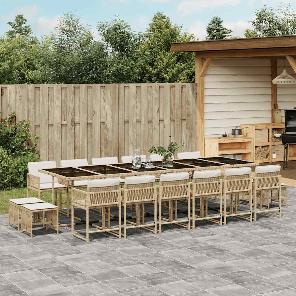 17-tlg. Garten-Essgruppe mit Kissen Beige Poly Rattan