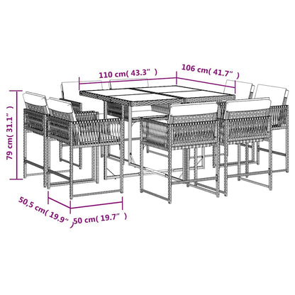 9-tlg. Garten-Essgruppe mit Kissen Beige Poly Rattan