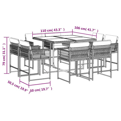 9-tlg. Garten-Essgruppe mit Kissen Grau Poly Rattan
