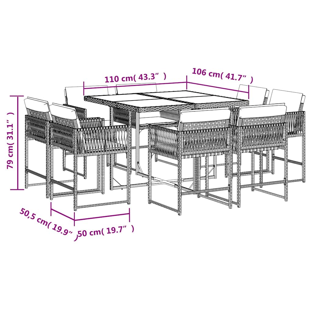 9-tlg. Garten-Essgruppe mit Kissen Beige Poly Rattan