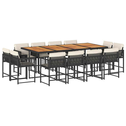 13-tlg. Garten-Essgruppe mit Kissen Schwarz Poly Rattan