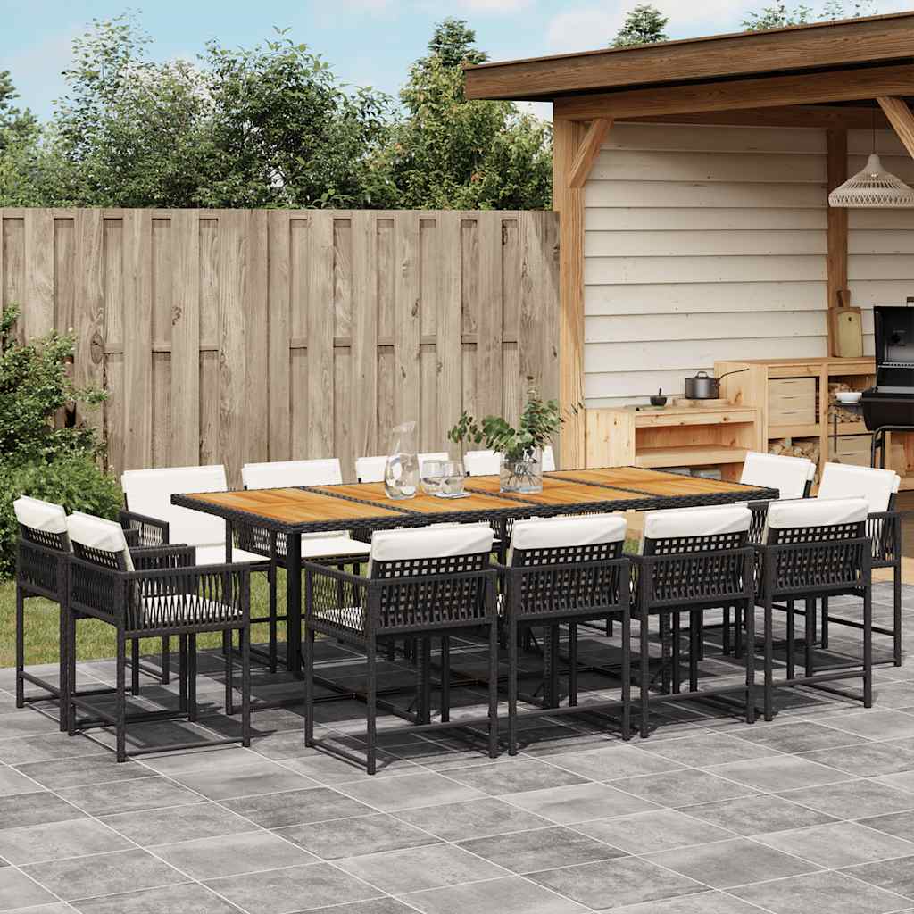 13-tlg. Garten-Essgruppe mit Kissen Schwarz Poly Rattan