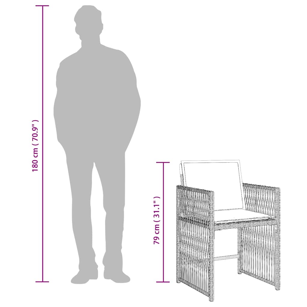 17-tlg. Garten-Essgruppe mit Kissen Hellgrau Poly Rattan