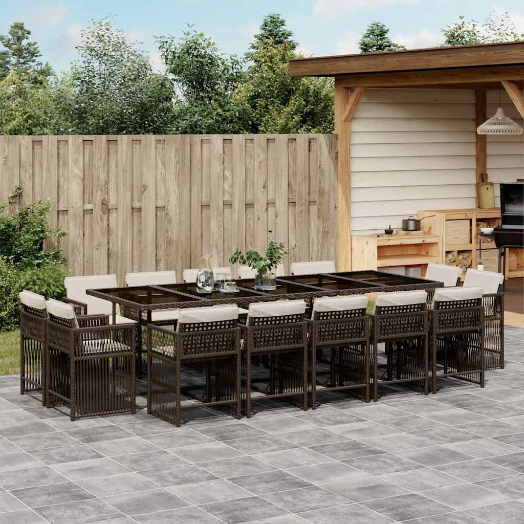 15-tlg. Garten-Essgruppe mit Kissen Braun Poly Rattan