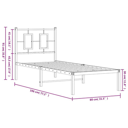 Metallbett ohne Matratze mit Kopfteil Weiß 75x190 cm